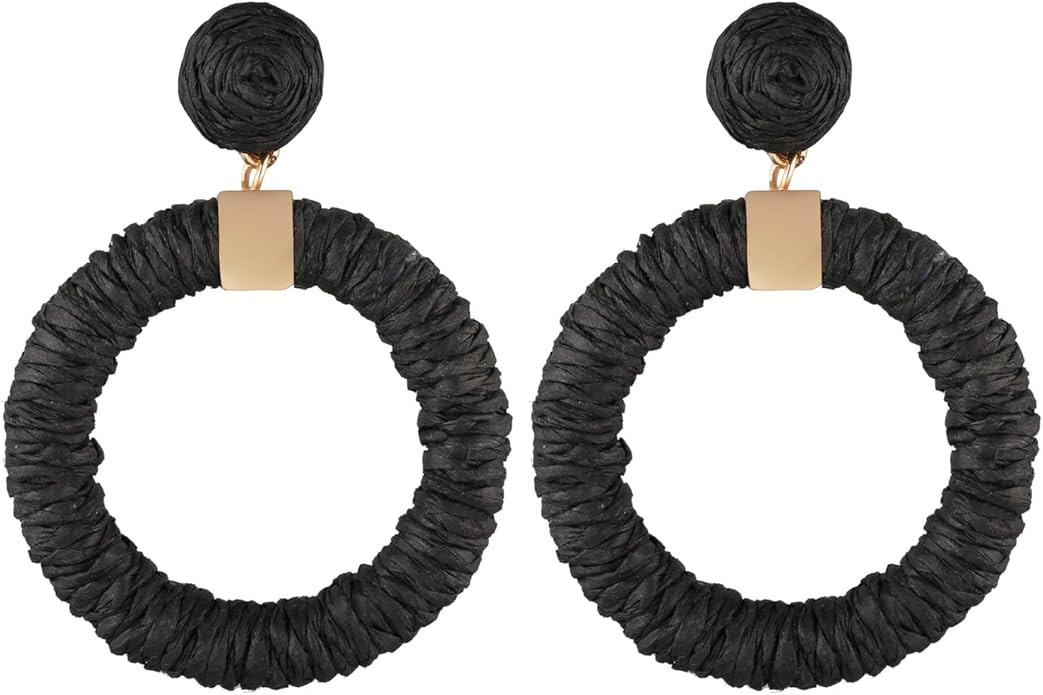 Raffia Earrings for Women,Bohemian Earrings Handmade Braid Hoop Drop Dangle Earrings | Amazon (US)