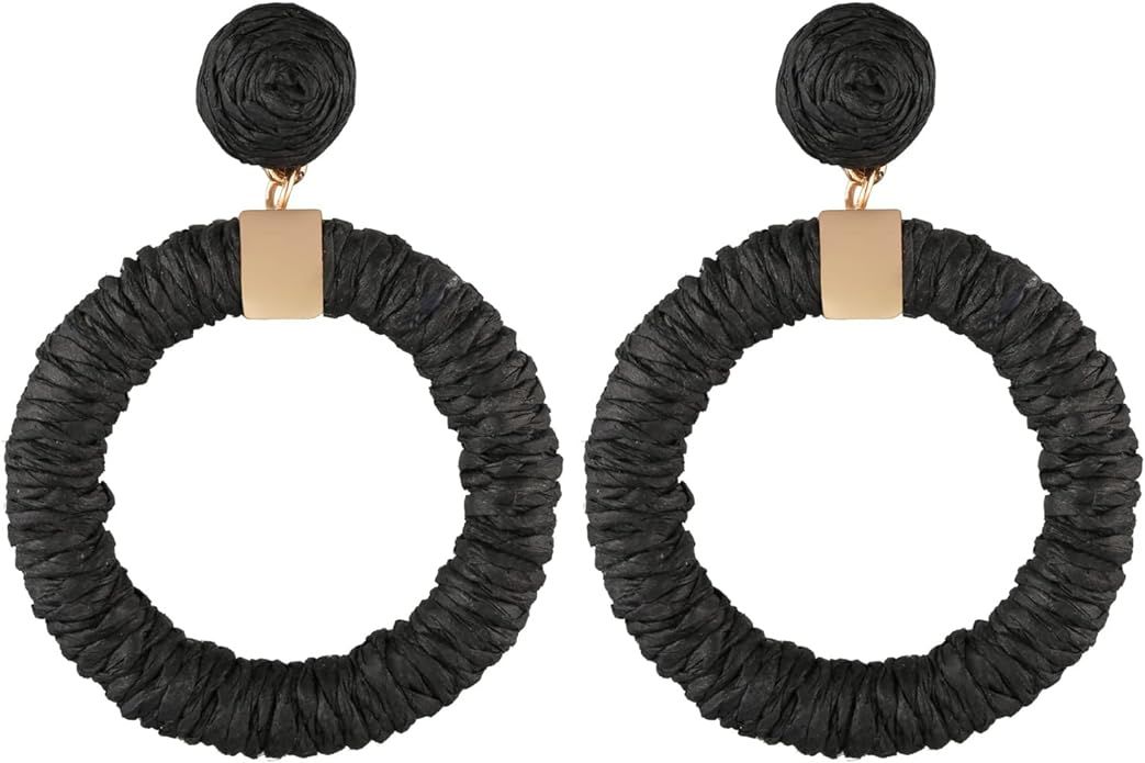 Raffia Earrings for Women,Bohemian Earrings Handmade Braid Hoop Drop Dangle Earrings | Amazon (US)