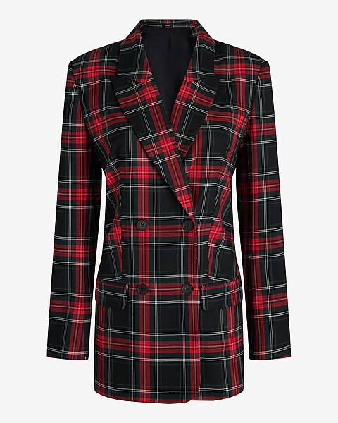 Tartan Plaid Double Breasted Blazer | Express