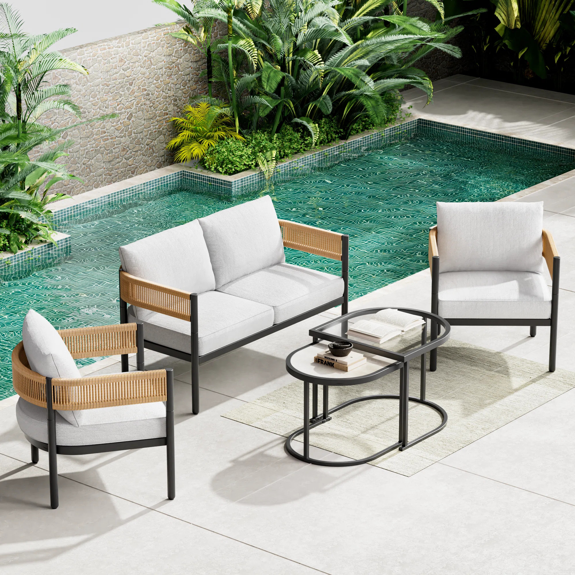 Maine Defino 5 Piece Steel Wicker Seating Group With Cushions | Wayfair North America