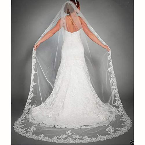 Ursumy Gorgeous Wedding Lace Veil Floral Long Cathedral Veils for Brides Soft Tulle Bridal Veils with Comb 118" (Ivory) | Amazon (US)