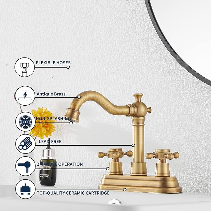 Bathroom Faucet Antique Brass GGStudy 2 Handles 4 Inches Centerset RV Bathroom Vanity Faucet with... | Amazon (US)