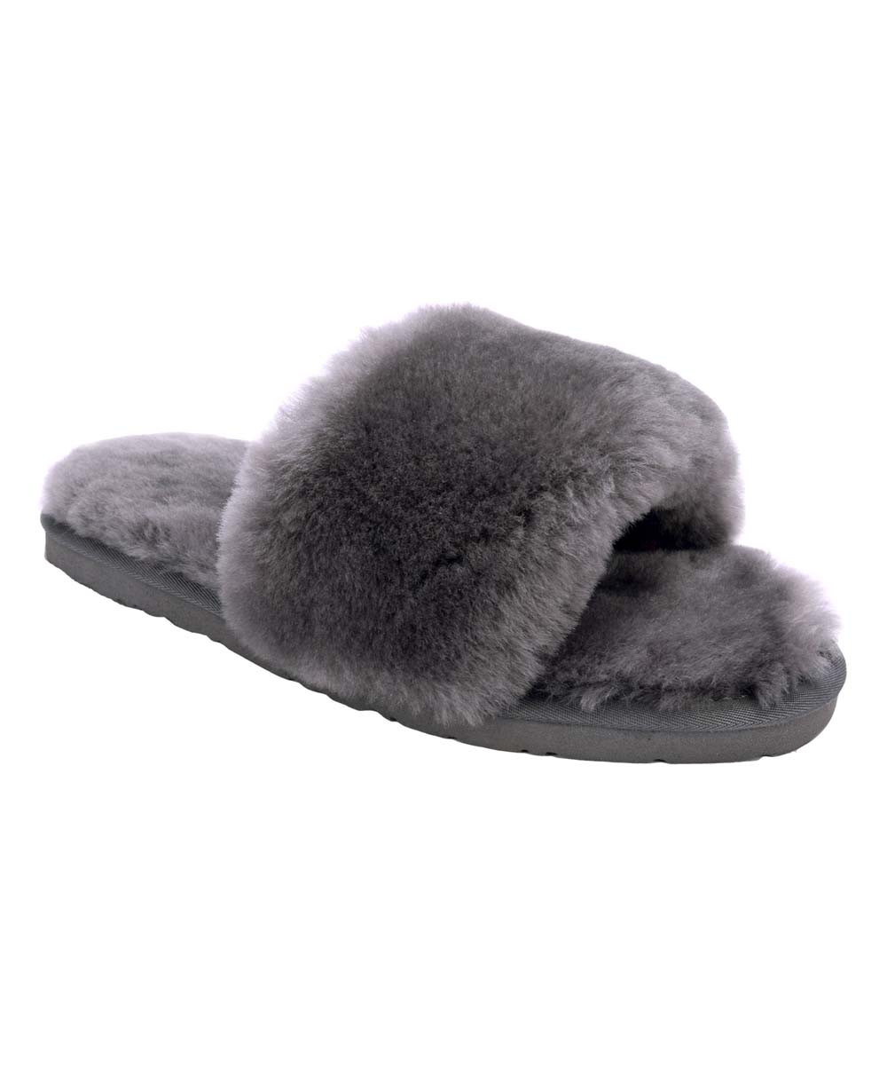 FSKING Women's Slippers gray - Gray Wide-Band Fuzzy Wool Slipper - Women | Zulily