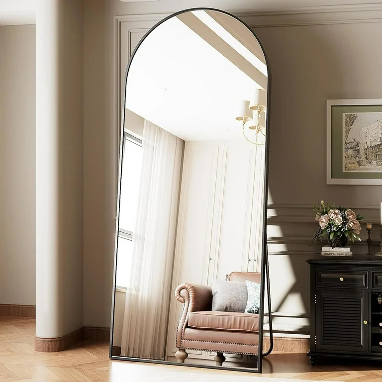 Anyrose 78"x 35" Arched Full Length Mirror Floor Mirror with Stand Wall-Mounted, Black | Walmart (US)