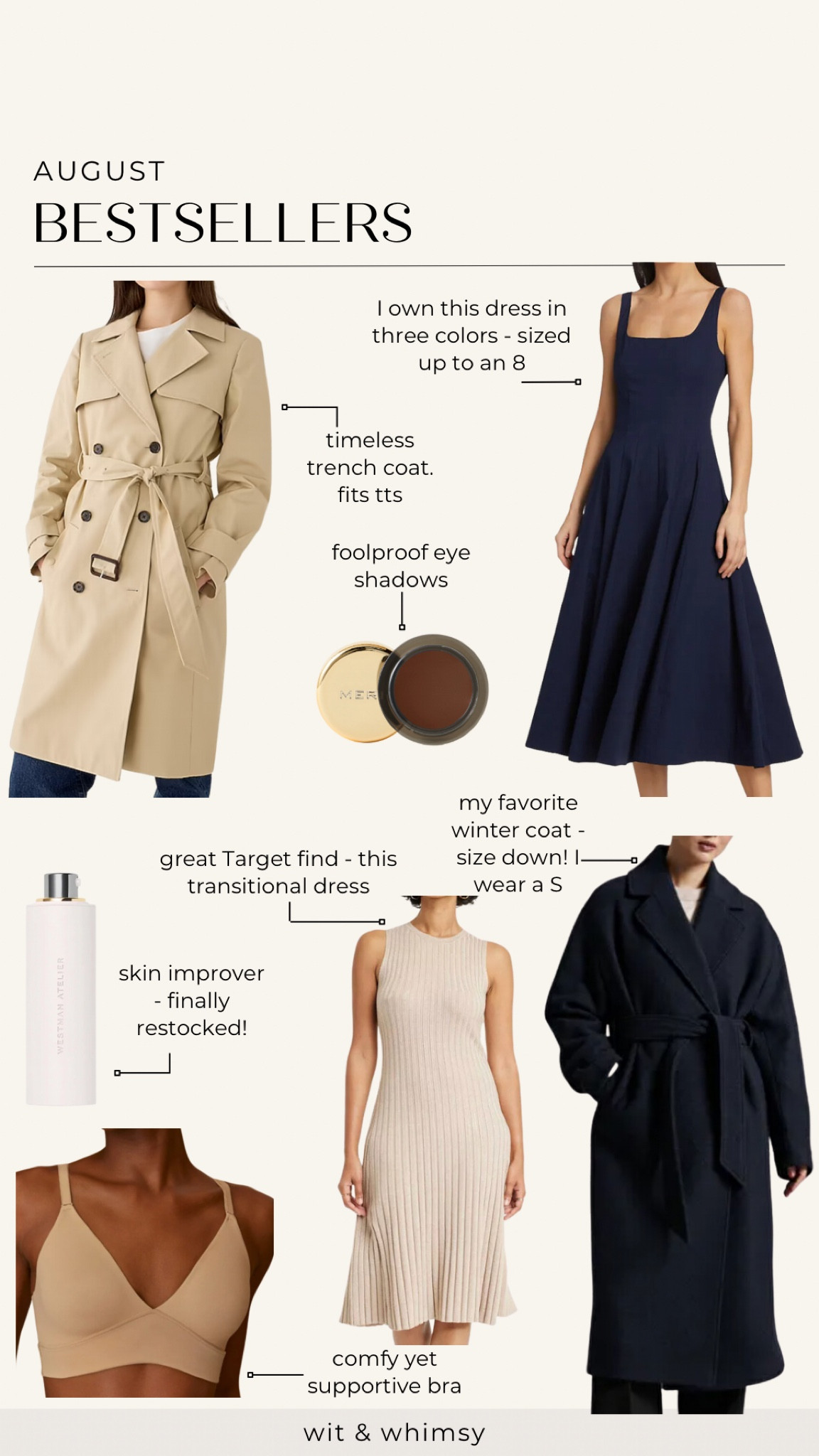 August bestsellers!
Trench coat
Eye shadow by merit
Midi dress
Knit dress
Transitional outfit
Winter coat
Wrap coat 
Glass skin serum
Comfy bra 

#LTKSeasonal