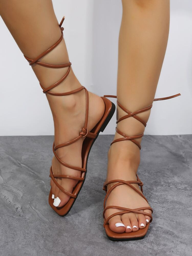 Tie Leg Design Strappy Sandals | SHEIN