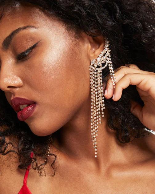 Angel Crystal Fringe Drop Cuff Earrings - Gold | VICI