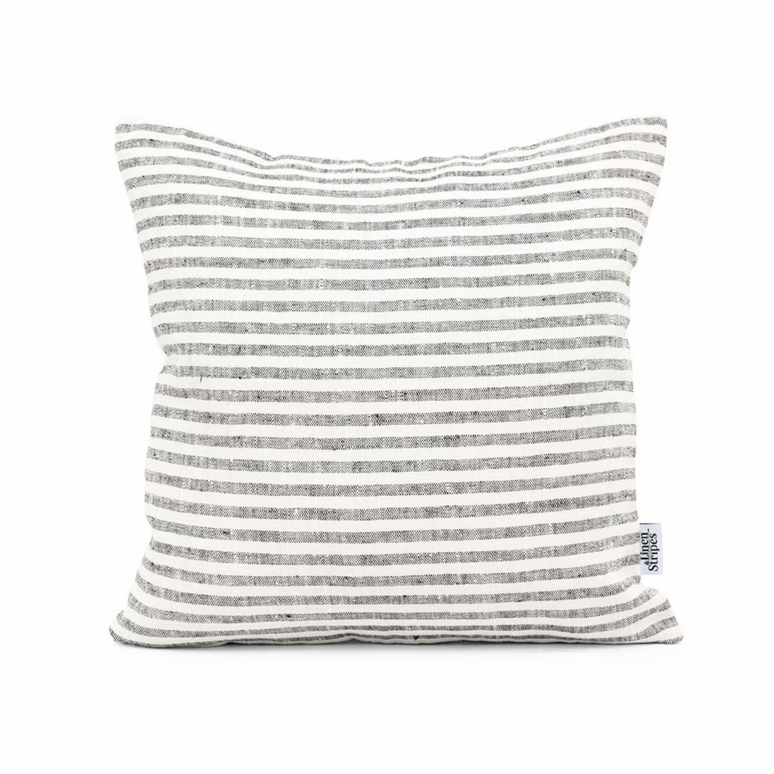 Sofa Cushion Set of 5 Neutral Linen Pillow Cases, Classic Farmhouse Throw Pillows, Grey and White... | Etsy (US)