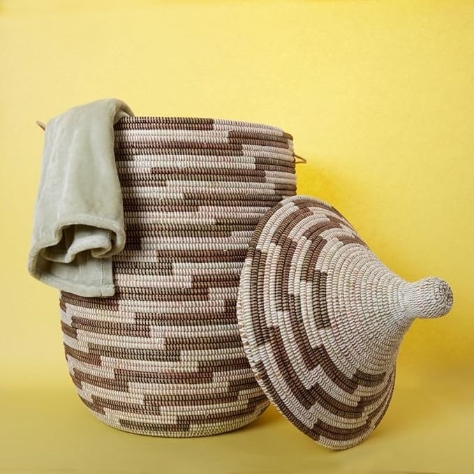 Extra Large Storage Basket Hooded Lid (Brown Steps) | Amazon (US)