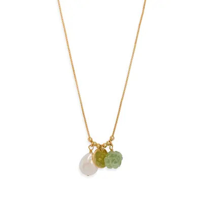 Nordstrom Floral Agate & Freshwater Pearl Pendant Necklace in Green- White- 14K Gold Plated at Nordstrom | Nordstrom