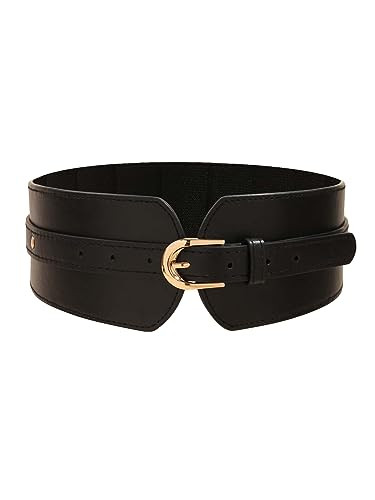 Verdusa Women's Leather Wide Belts Buckle Waist Belt Waistbands Black 100 | Amazon (US)