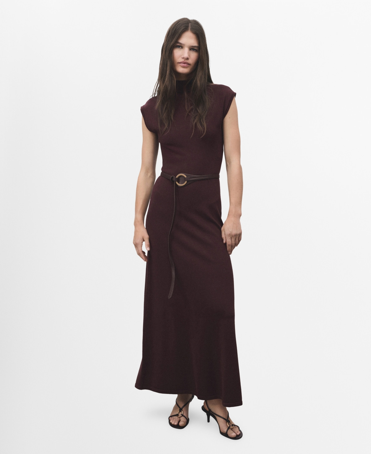 Mango Women's Perkins-Neck Knitted Dress - Maroon | Macy's