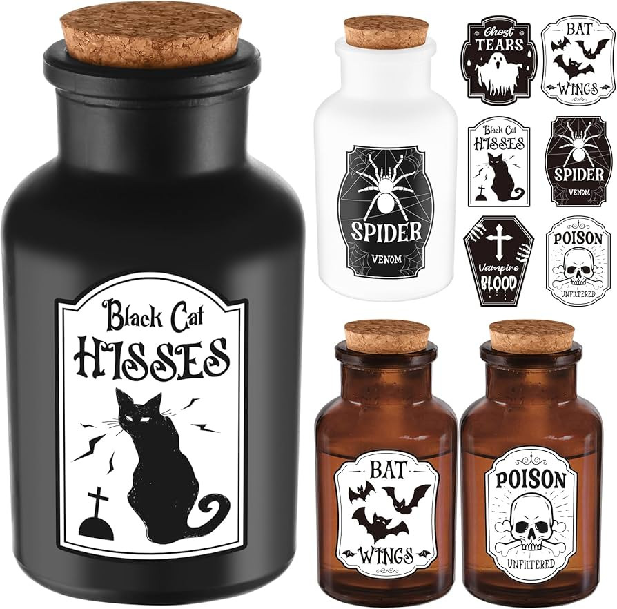 Zoblise Halloween Potion Bottles Indoor Decor: 4 Potion Bottles & 6 Pcs Apothecary Label Stickers... | Amazon (US)