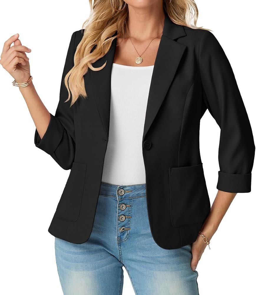 GRECERELLE Women's 3/4 Sleeve Blazer Business Casual Work Jacket | Amazon (US)