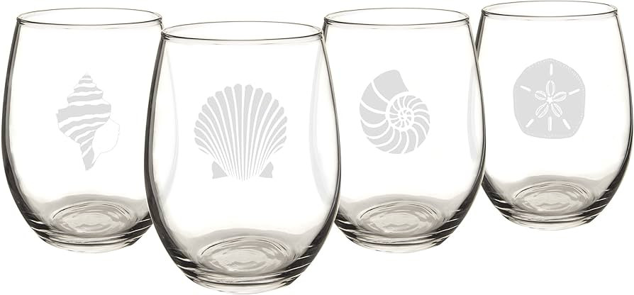 Cathy's Concepts SEA-1110 Seashell Stemless Wine Glasses – 4 Unique Designs, Holds Up to 21 oz.... | Amazon (US)