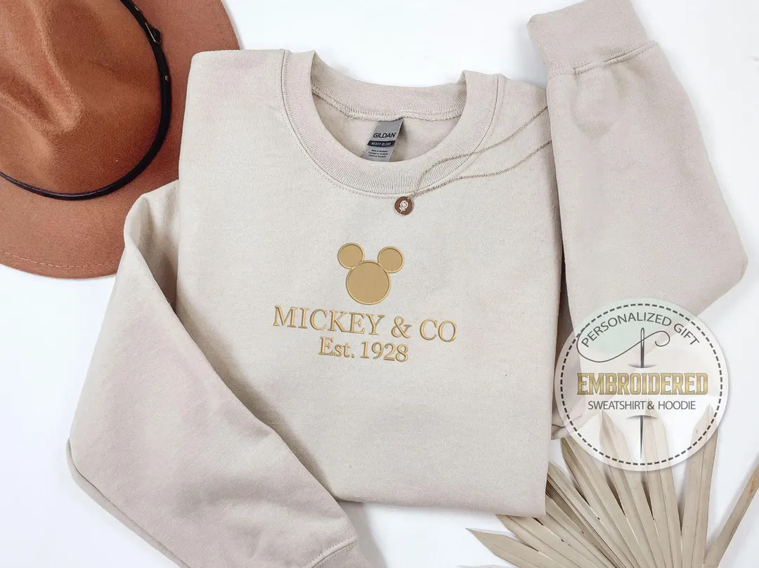 Disney Logo Embroidered Sweatshirt, Mickey or Minnie & Co Est. 1928 Crewneck, Custom Thread Color... | Etsy (US)
