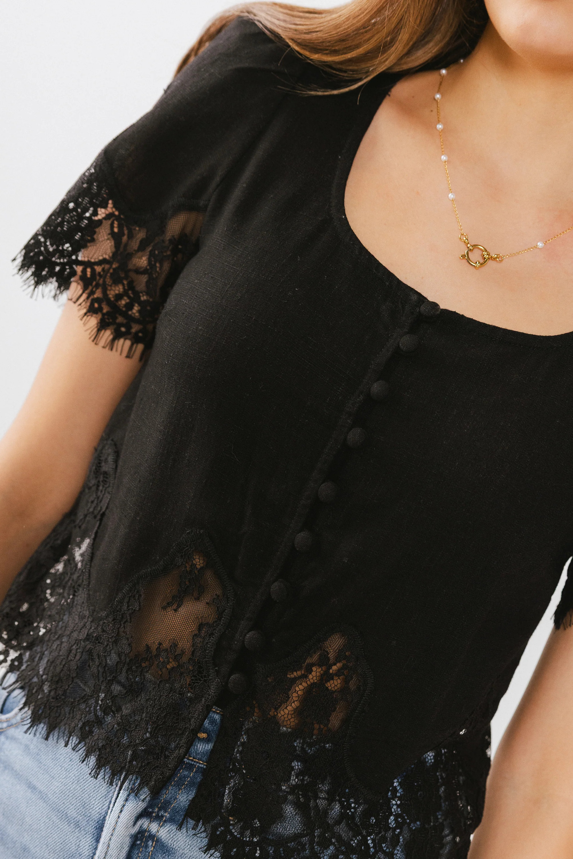 Angel Lace Trim Blouse in Black | Böhme US