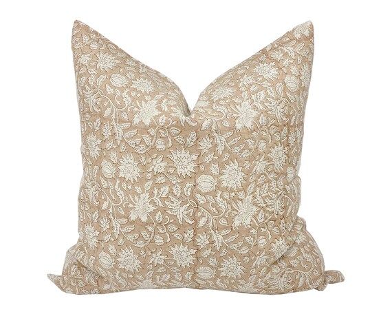 EMBER | Designer Soft Rust and Tan Linen Pillow Cover, Block Print Pillow, Farmhouse Pillow, Desi... | Etsy (US)