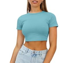 WYNNQUE Womens Crop Tops Cute Summer Scoop Neck Basic Tees Slim Fit Trendy Short Sleeve T Shirts ... | Amazon (US)