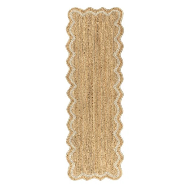 Ayanne Hand-Braided Scalloped Jute Navy Indoor Area Rug with Non-skid Backing | Wayfair North America