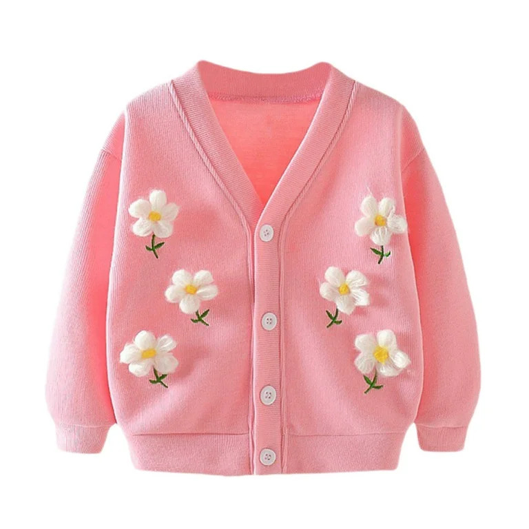URMAGIC 1-4T Baby Girls Pom Pom Flower Cotton Knit Cardigan Coat Sweater | Walmart (US)