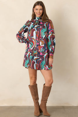 CROSBY Carter Color Current Multi Abstract Mini Dress XS / Multi | Red Dress