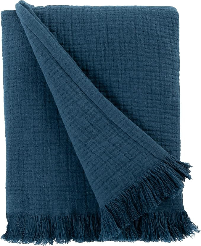 Amazon.com: Sticky Toffee Cotton Muslin Throw Blanket with Fringe, Soft Lightweight and Breathabl... | Amazon (US)