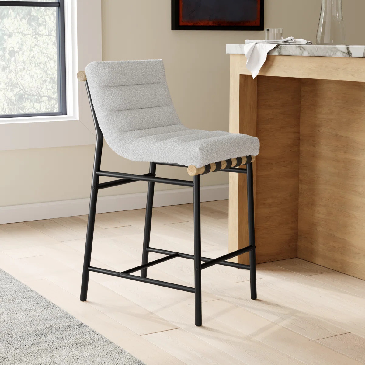 Vincentas Upholstered Counter Stool with Metal Frame | Wayfair North America