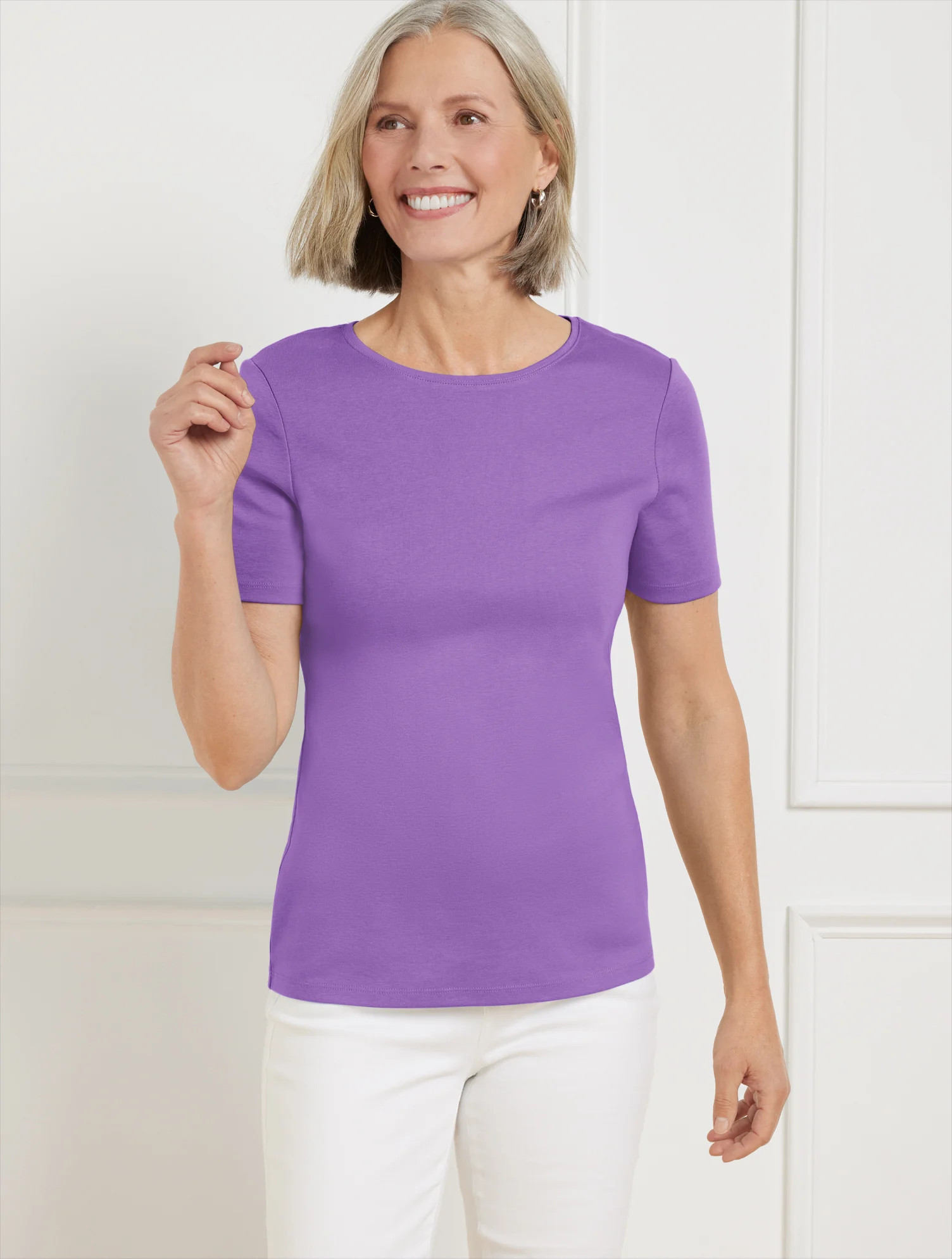 Petite - Pima Cotton Crewneck T-Shirt - Deep Lavender - Large Talbots | Talbots