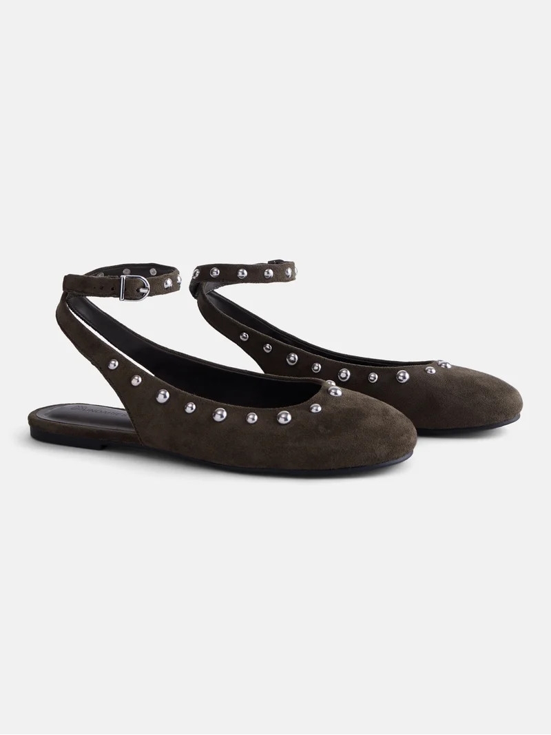 No Boundaries Women\u2019s Faux Suede Ankle Ballet Flats | Walmart (US)