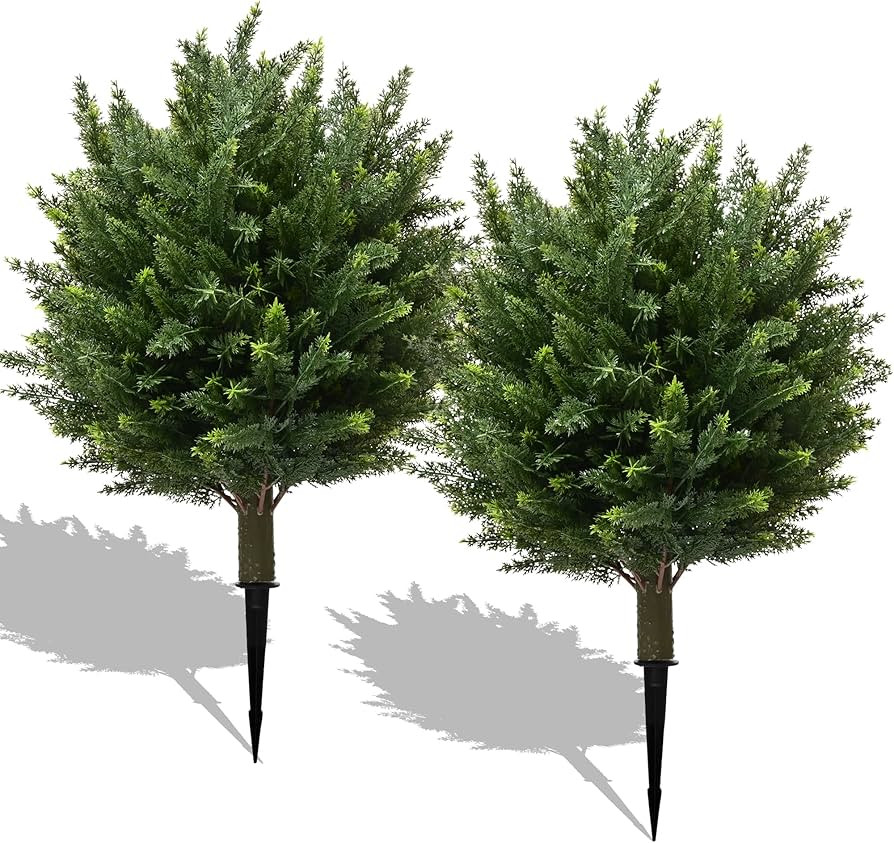 28" UV Resistant Artificial Shrubs for Outdoors - Real Looking Faux Bushes, Fake Cedar Trees, Out... | Amazon (US)