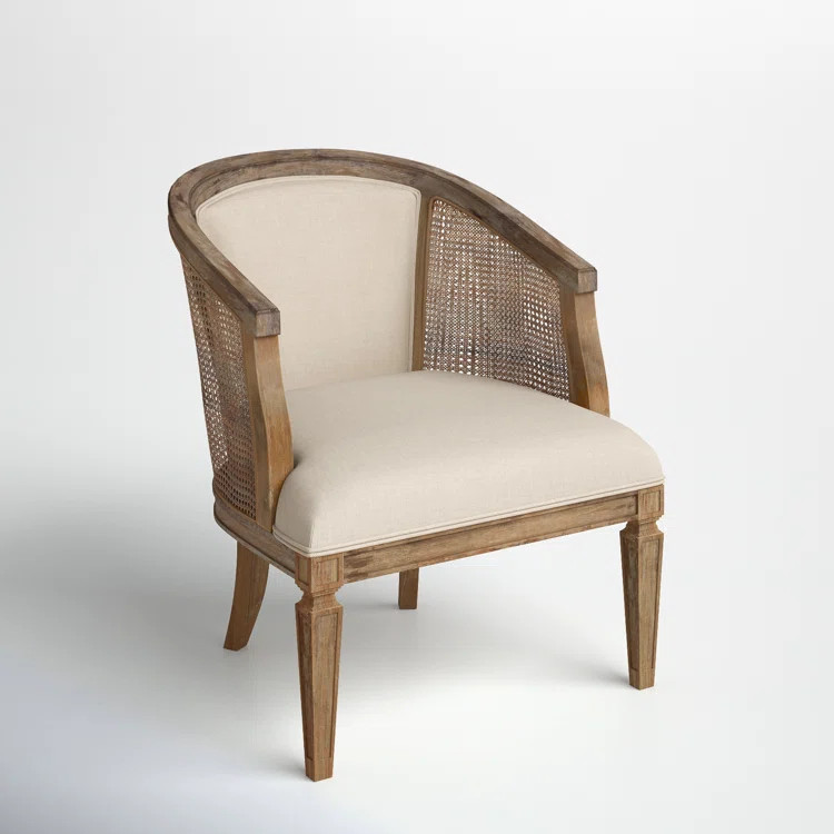 Alaraph Wood and Upholstered Barrel Cane Accent Chair | Wayfair North America
