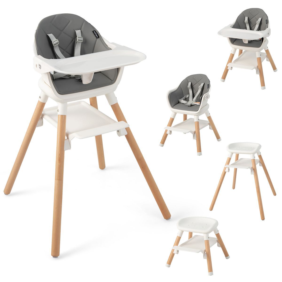 Costway 6-in-1 Convertible Wooden Baby Highchair Infant Feeding Chair with Removable Tray | Target