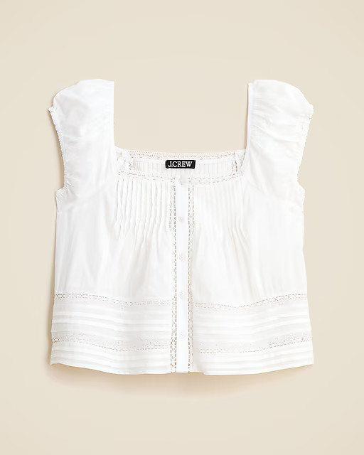 Cap-sleeve lace-trim top in cotton voile | J. Crew US