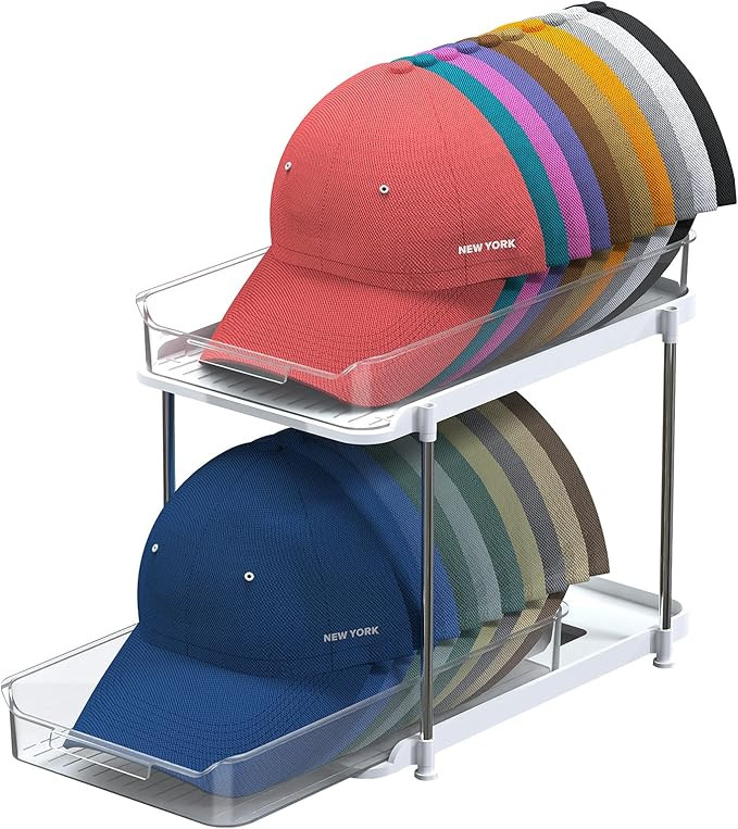 Hat Rack for Baseball Caps, 2-Tier Clear Hat Organizer for Closet Space Saving Hat Storage Holds ... | Amazon (US)