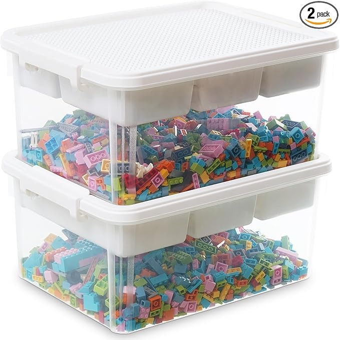 17 Quart 2 Packs Plastic Storage Bins with Lid Building Plate Dividers Block Storage Clear Art Su... | Amazon (US)