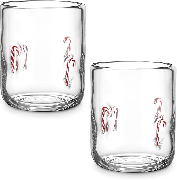 Honeydak 2 Pack Christmas Icon Juice Glass 16 oz Candy Canes Stemless Wine Drinking Icon Juice Gl... | Amazon (US)