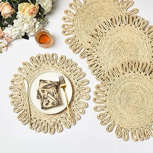 Amazon.com: IcosaMro Round Woven Placemats for Dining Table Set of 6 Small Natural Braided Rattan... | Amazon (US)