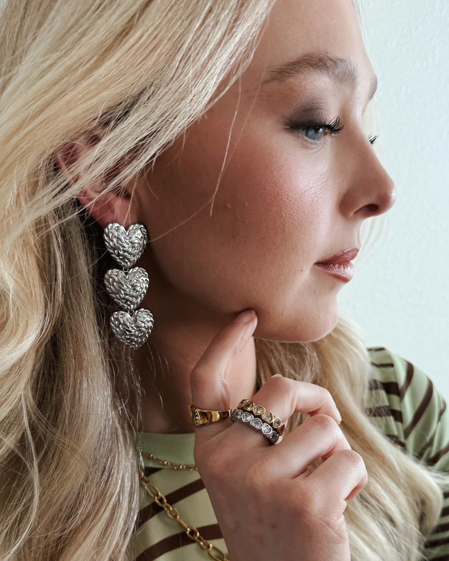 Evian Textured Trendy Heart Drop Earrings - Beljoy Jewelry | BÉLJOY