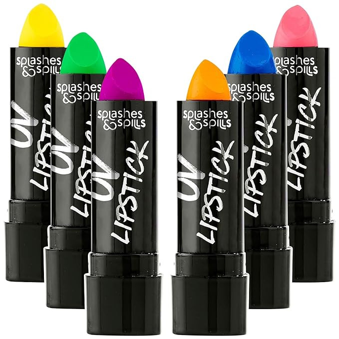 UV Glow Blacklight Lipstick - 6 Color Variety Pack, 3.7g - Day or Night Stage, Clubbing or Costum... | Amazon (US)