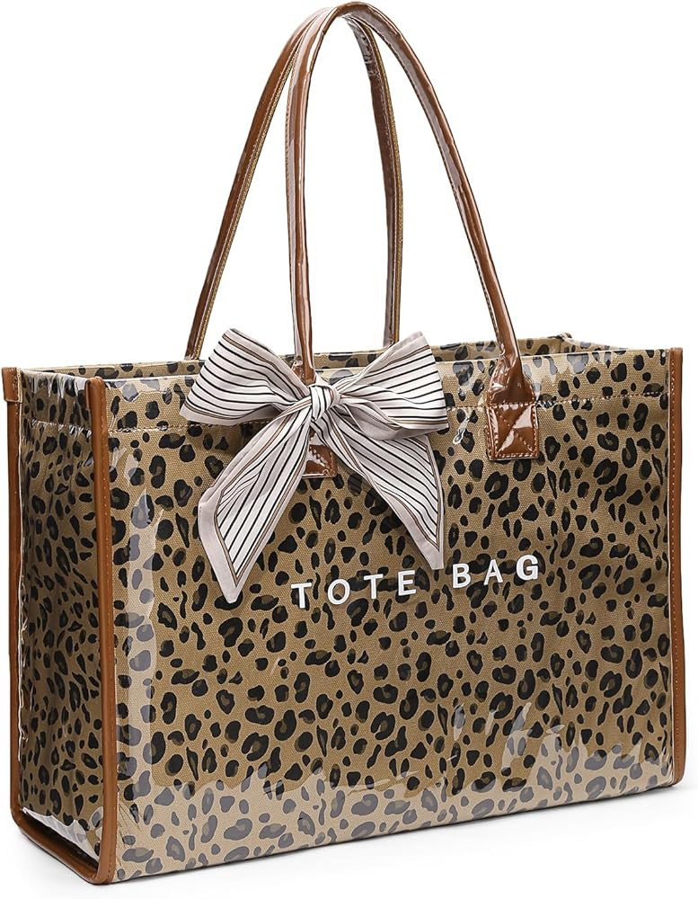 Lushandy PVC Tote Bag for Women, Large Plastic Tote Purse Work Kraft Paper Letter Print Shoulder ... | Amazon (US)