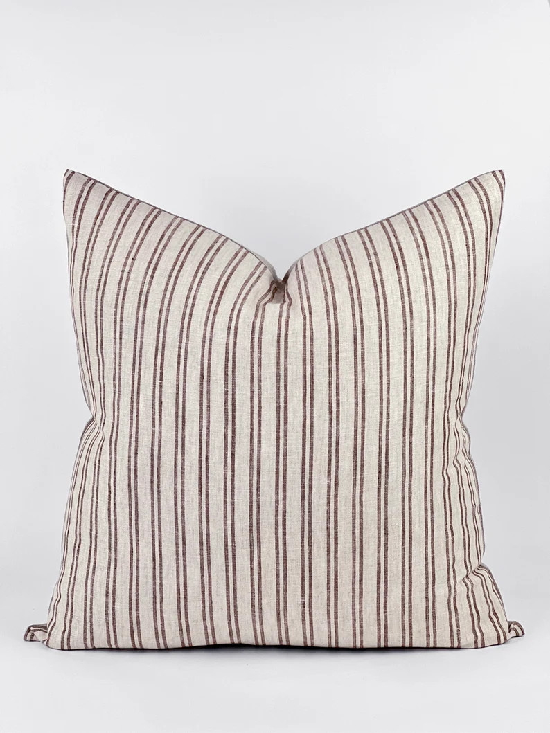 BRIER | Beige and Brown Stripe Linen Pillow Cover, Neutral Pillow, Farmhouse Pillow, Brown Stripe... | Etsy (US)