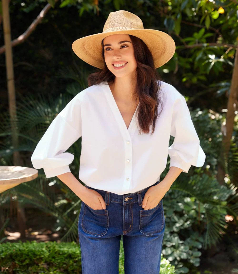 Lantern Sleeve Pearl Button Top | Karen Kane