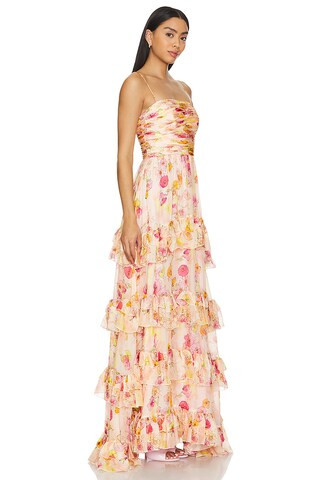 Mallory Tiered Gown in Flowers In Cloud | Revolve Clothing (Global)