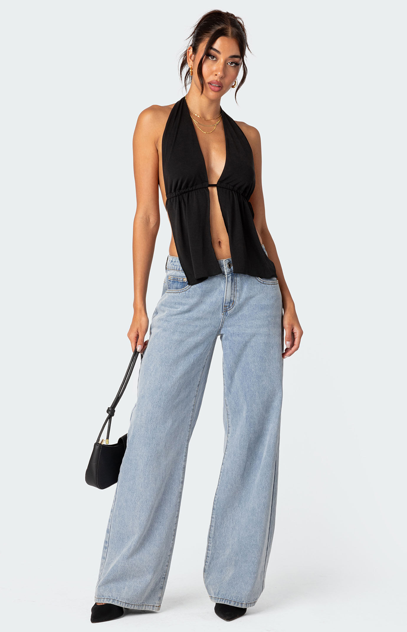 Edikted Women's Split Front Top Halter Top in Black - Size Medium | PacSun