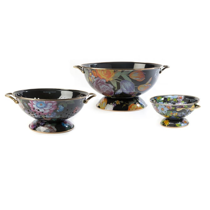 Black Flower Market Everything Bowl & Colanders Set | MacKenzie-Childs