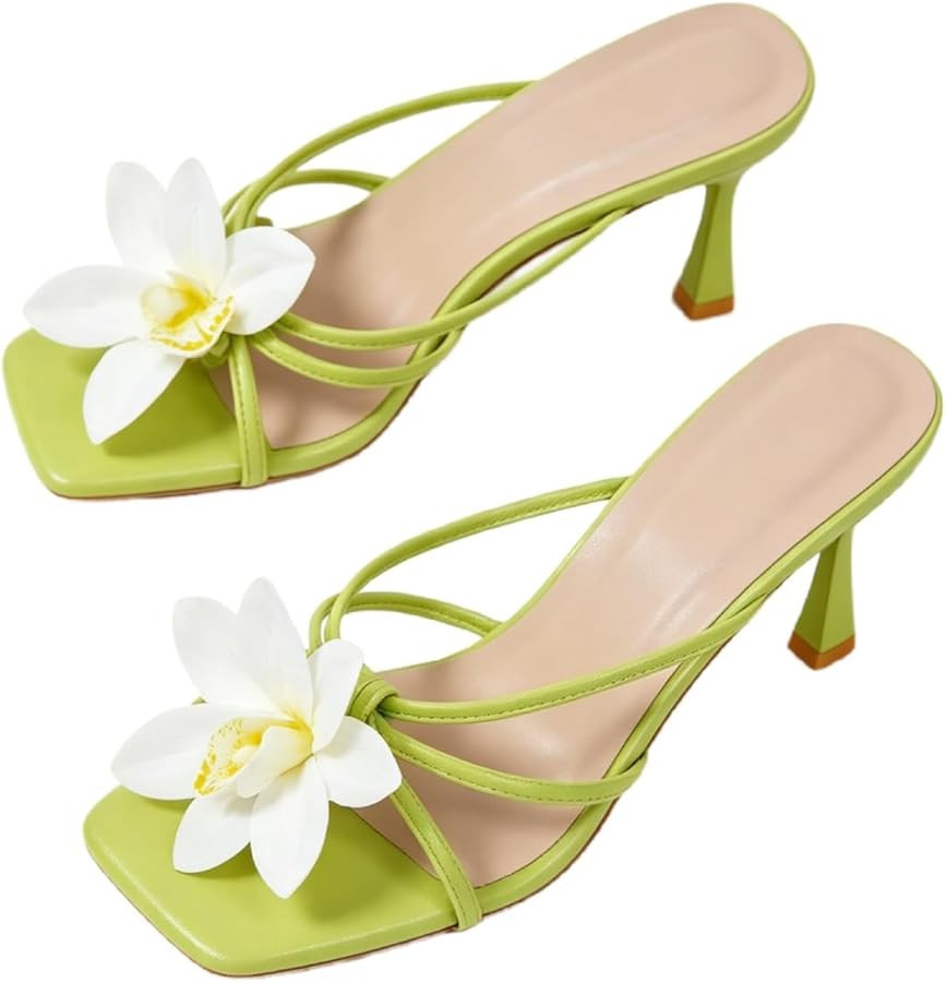 MakeMeChic Women's Open Toe Floral Kitten Heels Flower Summer Beach Sandals | Amazon (US)