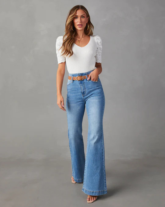 Poppy High Rise Flare Tie Denim | VICI