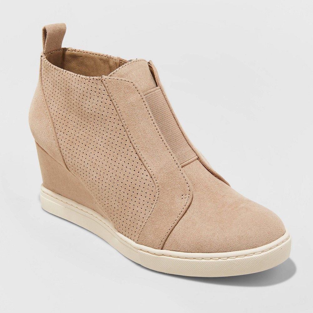 Women's Kolie Microsuede Wedge Sneakers - A New Day Taupe 5, Brown | Target