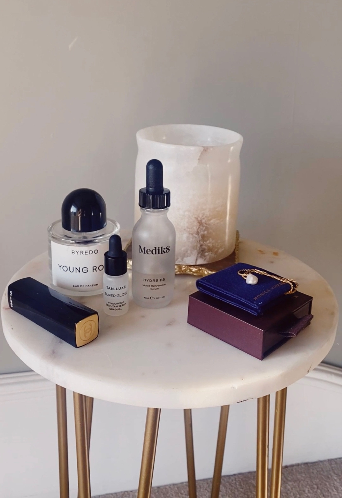 Bedside table must haves. Featured products. Beauty routine. Clean girl aesthetic. Byredo scents. Soho home candle. Morning routine. Beige bedroom aesthetic.  Valentines gifts for her. 

#LTKhome #LTKGiftGuide #LTKbeauty